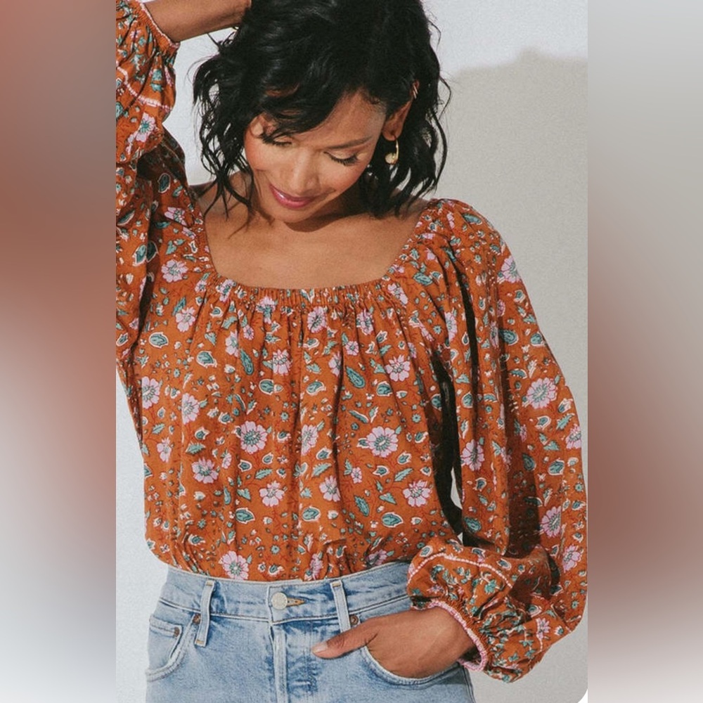 Cleobella Shania Blouse in Terra Cotta Floral Organic Cotton Size Small